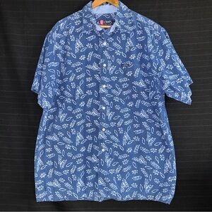 Chaps Ralph Lauren Mens Short Sleeve Button Up Blue Shirt Large VTG Y2K Preppy